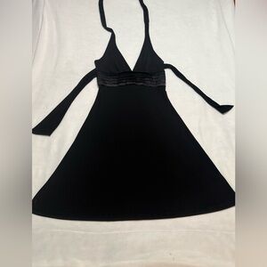 Black Backless V Neck A Line Dress